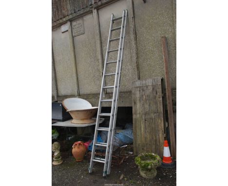 A 12 rung double extension aluminium ladder.