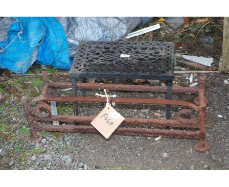 A fire grate (28" wide) and a cast trivet (16 1/2" x 11" x 12" high).