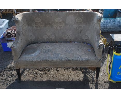 A 2 seater sofa 'Plummer Roddis Ltd. Hastings' for re-upholstery, 46" wide x 34" high.