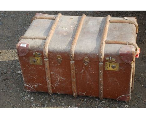 A wooden bound trunk for 'Serena Wendell', 30" x 19" x 17" high.