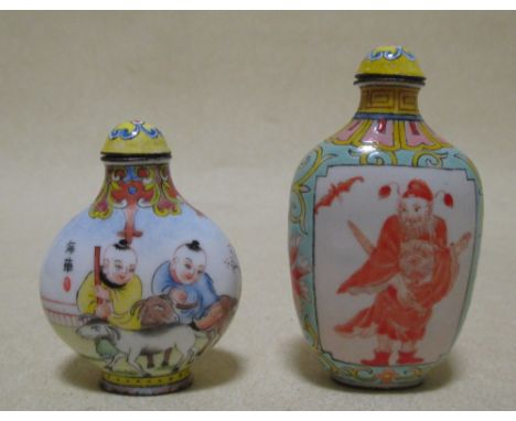 Two Chinese painted enamel snuff bottles  