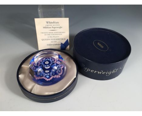 A Whitefriars millefiori paperweight celebrating the twenty-fifth anniversary of the Coronation of Her Majesty Queen Elizabet
