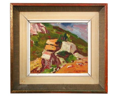 § William Warden, RBA (British, 20th Century) Study of Rocks, Provence: and Children playing on a beach the first signed lowe