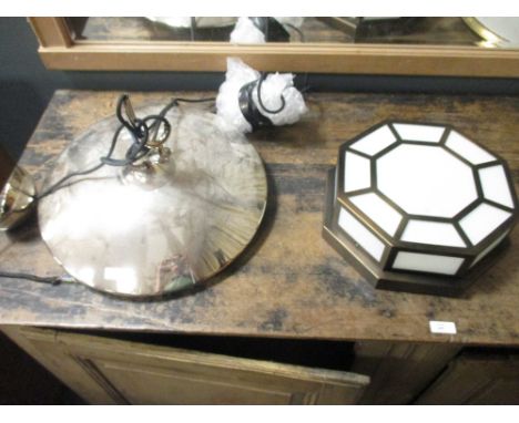 A chrome hanging ceiling light together with another wall light (2)  