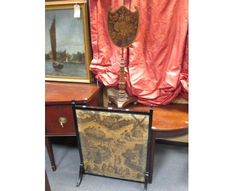 A 19th century firescreen on a pedestal and another (2)  