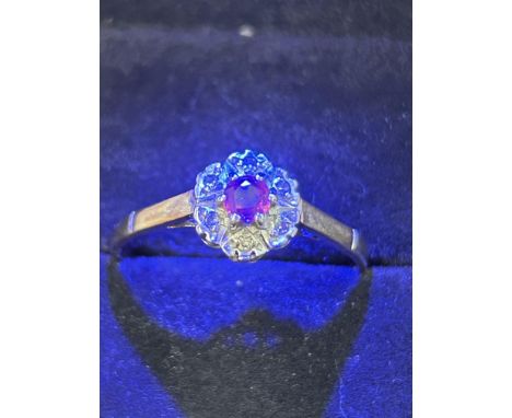 9ct Gold ring set with ruby & diamonds Size S 1.9g 