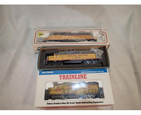 Three HO/OO scale American Outline Union Pacific locomotives, mostly very good condition, some handrail damage etc, boxes poo