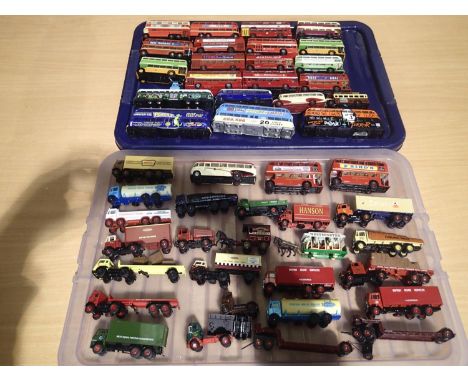 Fifty OO scale buses, coaches and commercials, all very good condition, unboxed. UK P&amp;P Group 3 (£30+VAT for the first lo