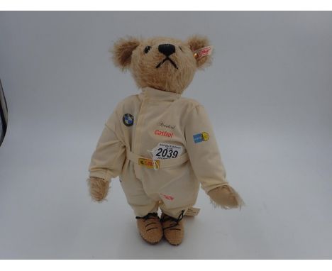 Steiff Bear, BMW, with tag attached, button in ear with white label, stitch down nose and jointed at limbs. Approx. 30cm (H).