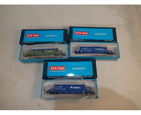Three N gauge EFE Rail JIA Nacco wagons, E87500, E87503, and E87506, all near mint condition, boxed. UK P&amp;P Group 1 (£16+