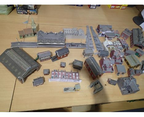 Large quantity of OO scale model railway buildings, card, plastic and resin, mostly very good condition, all ex layout. Not a