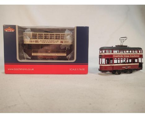 OO scale Bachmann CE00610 Birkinhead Tramways tramcar, as new, slight storage marks to box, plus white metal kit built motori