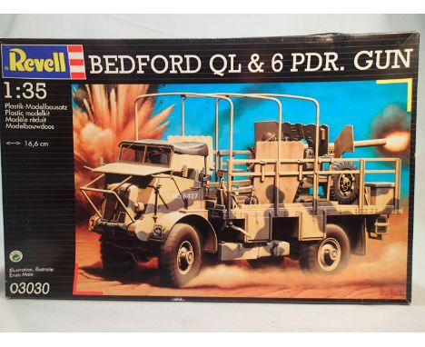 1/35 scale Revell, Bedford QL truck with 6 pounder gun, appears complete, unchecked. UK P&amp;P Group 1 (£16+VAT for the firs