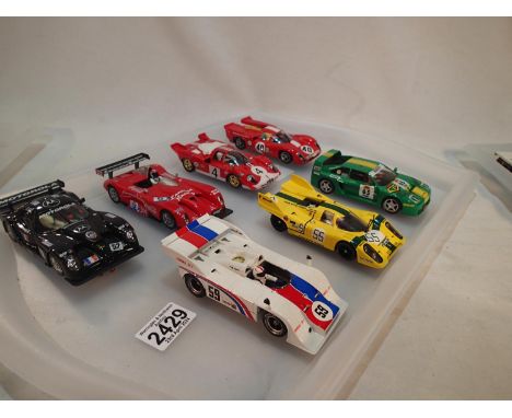 Seven Fly 1/32 scale slot cars, various types, all unboxed, mostly very good to excellent condition. UK P&amp;P Group 2 (£20+
