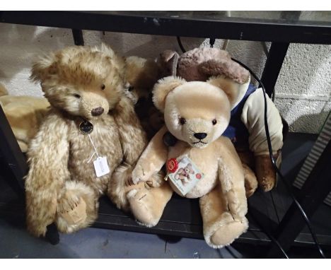 Two teddy bears, a Deans Woody, 136 of 500 and a Hermann Bears replica 30 Years Bear 263 of 800, both with tags, and two othe