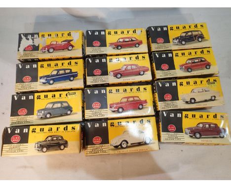 Twelve assorted Vanguard cars, mostly very good to excellent condition, boxes have damp/wear etc. UK P&amp;P Group 2 (£20+VAT