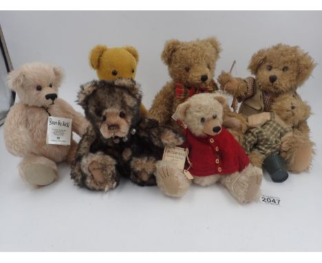 Six bears from: Bears by Nicki, Charlie Bears, Hermann, Hilltop, Daydream and Westberg. Tags attached, stitch down noses and 