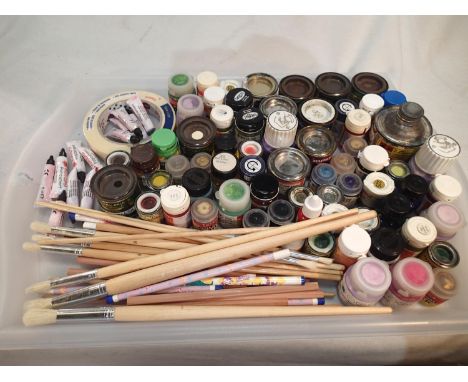Assorted modelling items including paints, brushes, masking tape, glue, pencils etc. UK P&amp;P Group 2 (£20+VAT for the firs