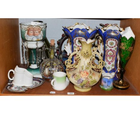 A collection of assorted ceramics, including a Sampson dish in the Chinese export style, painted with the arms of Duke of Nor