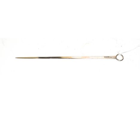 A George III silver meat-skewer, possibly by John Wakefield, London, 1818, of typical form, with ring handle, 34.7cm long, 2o