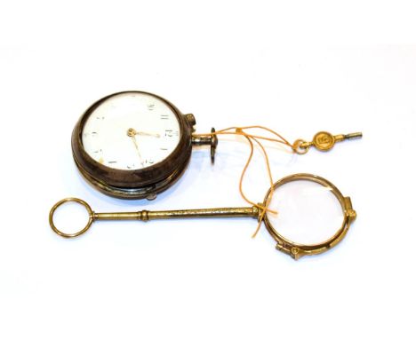 A silver pair-cased pocket watch by Jos Campbell, Belfast, no. 62, Chester 1804 and a gilt metal lorgnette (2)