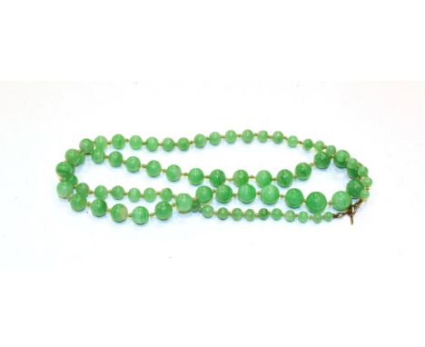 A graduated jade necklace, length 56cm .  Gross weight 30.4 grams