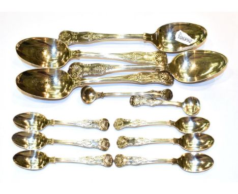 A quantity of Victorian and later flatware, King's pattern, comprising 4 table-spoons, engraved with a crest, by Mary Chawner