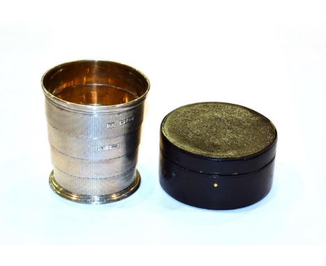 A Victorian silver collapsing hunting-cup, by Robert Harper, London, 1860,  with four sections, each engine turned the larges