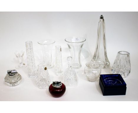 Whitefriars - Hand-Cut Full Lead Crystal Glass, comprising C570 vase, 14cm C622 vase, 12cm C597 vases 16.5cm and 19.5cm ring 