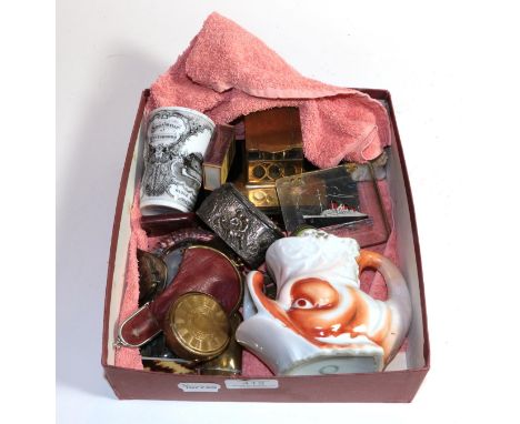 A mixed lot of assorted items, including a Crystal Palace commemorative paperweight, a R.M.S. Queen Mary plastic box, a ceram