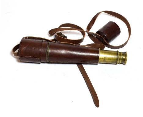 A four stage brass and leather mounted telescope, stamped Dollond, London 