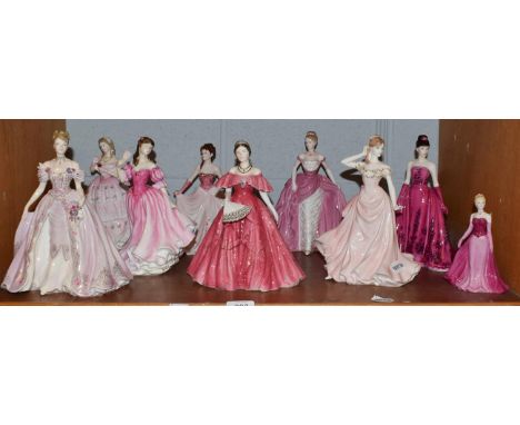 Collection of nine Coalport and Royal Worcester, an Audrey Hepburn figure, Royal Doulton, etc 