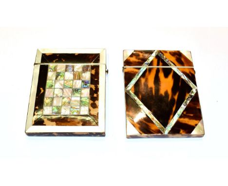 Two Victorian card-cases, second half 19th century, oblong, the sides of each veneered in tortoiseshell and with mother-of-pe
