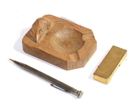 Workshop of Robert Mouseman Thompson (Kilburn) An English Oak Ashtray, of standard rectangular form, with carved mouse tradem