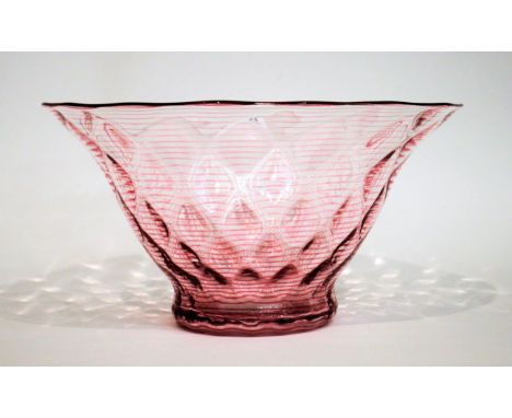 A Stevens and Williams Ruby Threaded Glass Bowl, 27.5cm diameter