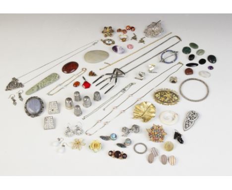 A selection of costume jewellery and accessories, including a silver gilt enamelled pendant by Marius Hammer (at fault), an E