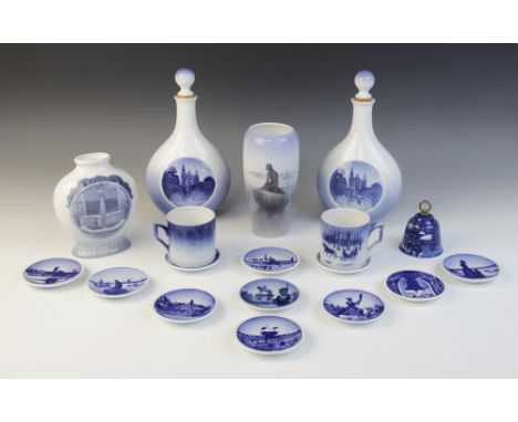 A Royal Copenhagen vase, 20th century, of baluster form decorated with the Little Mermaid statue, printed maker's mark with d