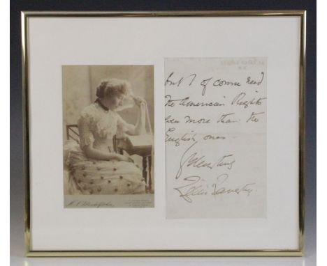 An interesting letter written by Lillie Langtry on headed paper with embossed address for 86 Eaton Square, stating: "Dear Mr 