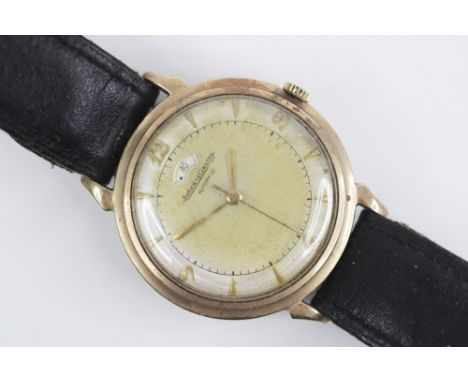 A Jaeger LeCoultre 9ct gold ?Powermatic? automatic wristwatch, the pearlescent circular dial with Arabic and baton markers, i