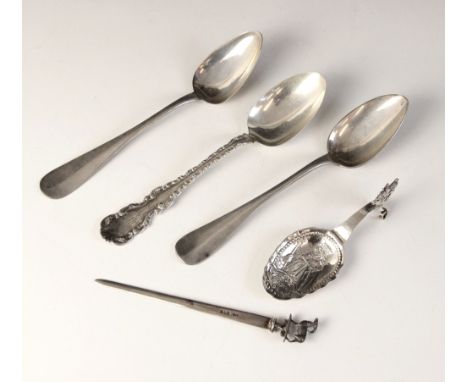 An Edwardian commemorative silver caddy spoon, import marks for Berthold Muller, Chester 1908, the scalloped oval bowl depict