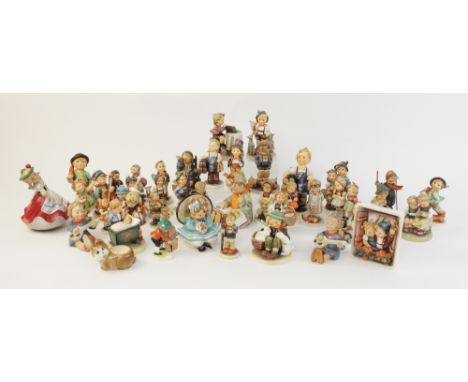 Five Hummel figurines, each with TMK-2 mark, with thirty five later Hummel figurines with TMK-3 and later marks, a Hummel mus