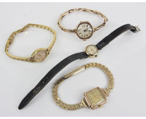 A ladies 9ct gold vintage wristwatch, the circular dial with Arabic numerals and mother of pearl inlay, set to a plan polishe