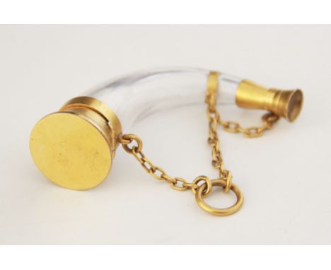A Victorian novelty vinaigrette/scent bottle by Sampson Mordan & Co, modelled as a horn, transparent glass body with gilt mou