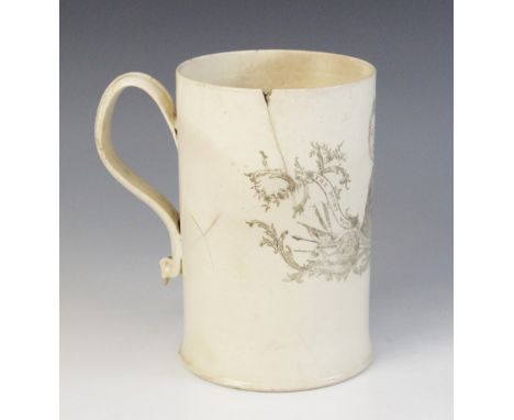 An unusual creamware bat printed mug, circa 1790, printed in black with a portrait of William Pitt and banner titled "The Rig