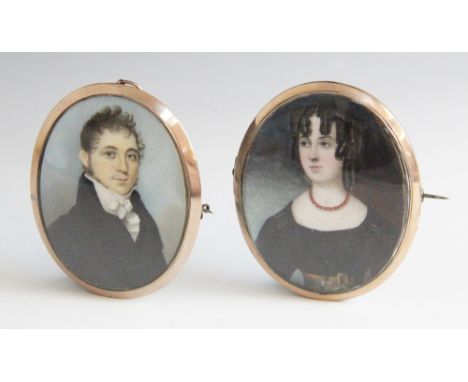 English School (early 19th century),A pair of portrait miniatures in the manner of George Engleheart (British 1750/2-1829), d