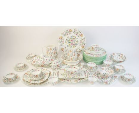 A Minton Haddon Hall part dinner service, mid-20th century, comprising sixteen dinner plates, 27.3cm diameter, fifteen desser