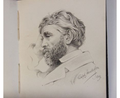A sketch book, early 20th century, containing eleven portrait sketches by various hands with further notes between, 15.5cm x 