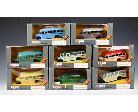 Corgi Classics - Twenty Four boxed Bedford type OB Coach, grey window boxes, c.1986, various livery. (24)