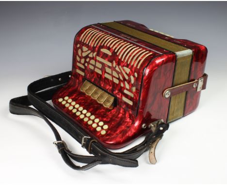 A Hohner Amatona IV button accordion DeLuxe, bellows good, working condition, comes with carry case.