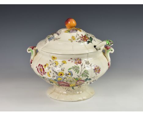 A Copeland Spode Gainsborough pattern soup tureen &amp; cover with ladle, of scalloped pedestal design, decorated with floral